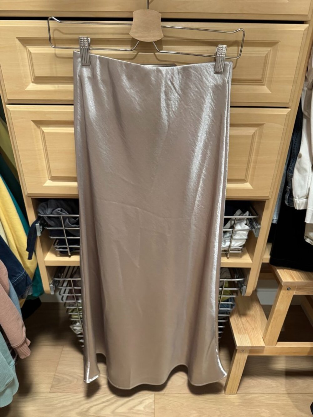 Champagne Satin Maxi Skirt